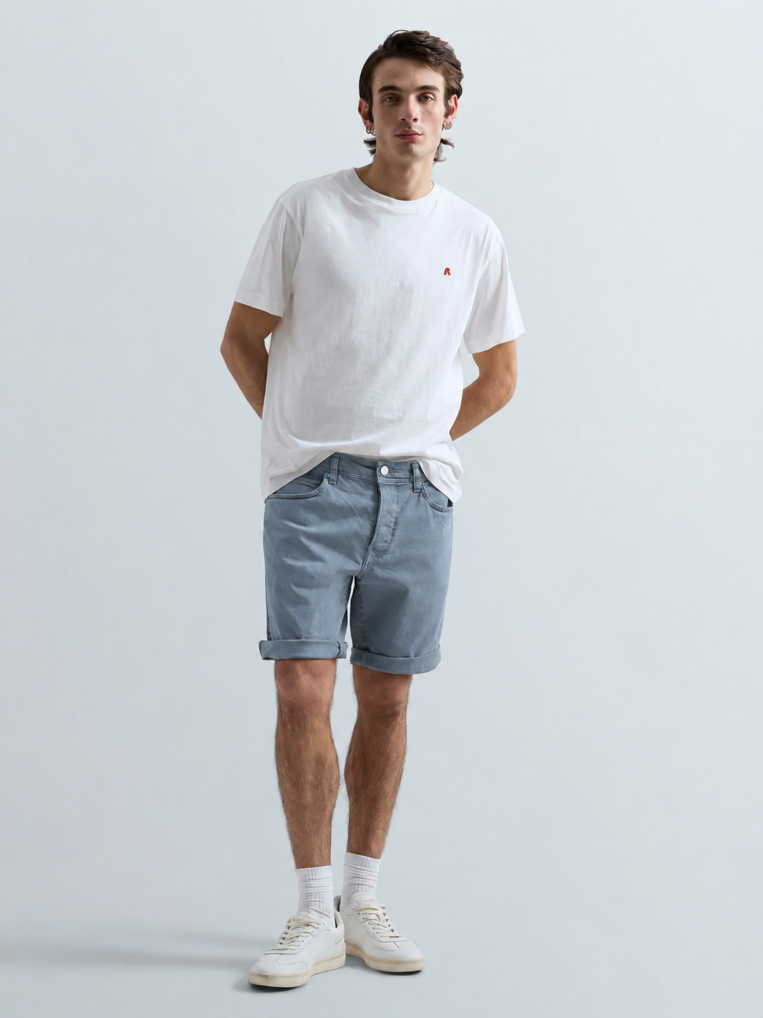 9.5 OZ STRETCH BULL DENIM TAPERED-FIT SHORTS | PEWTER BLUE MA981Y 8488790-211