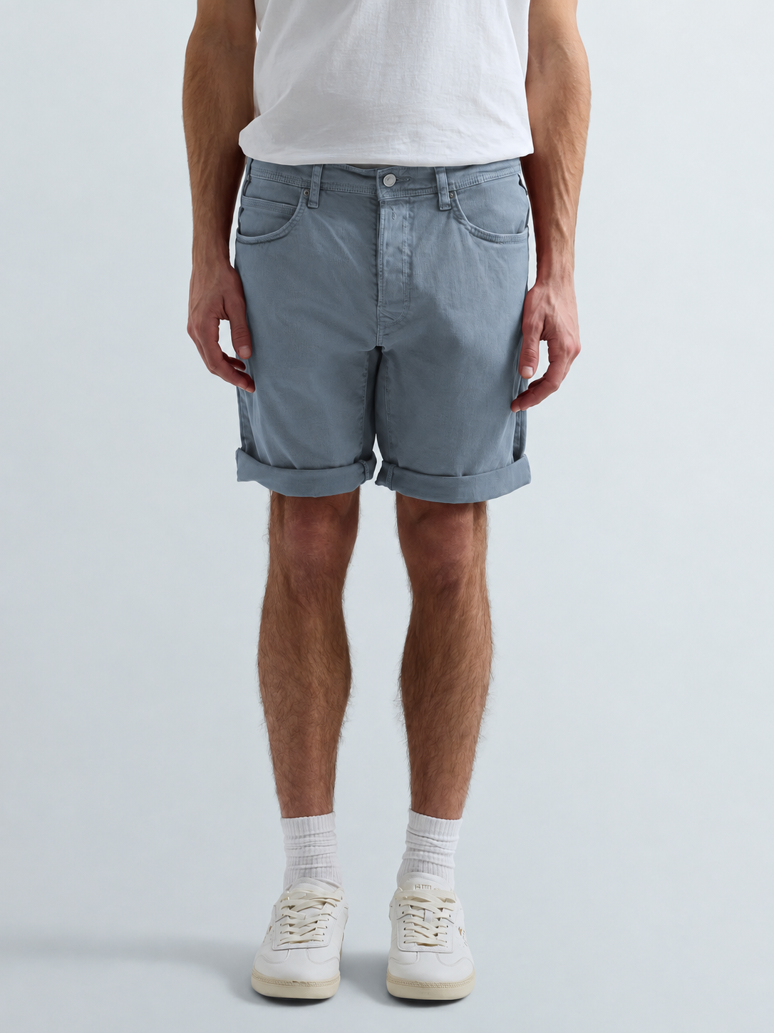 9.5 OZ STRETCH BULL DENIM TAPERED-FIT SHORTS | PEWTER BLUE MA981Y 8488790-211