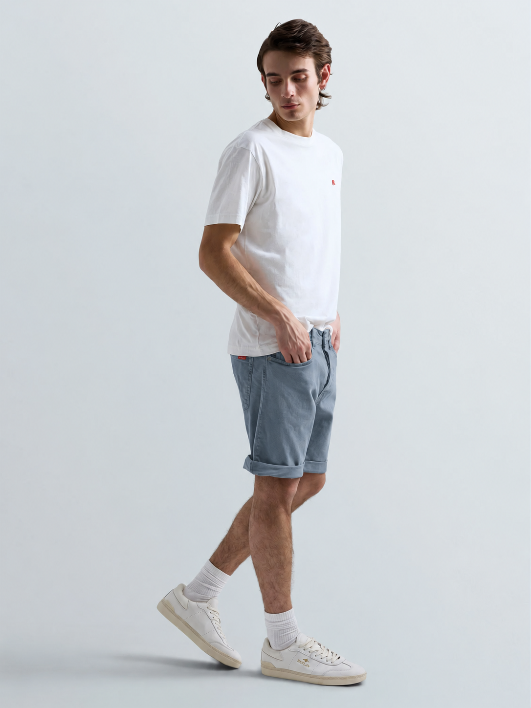 9.5 OZ STRETCH BULL DENIM TAPERED-FIT SHORTS | PEWTER BLUE MA981Y 8488790-211