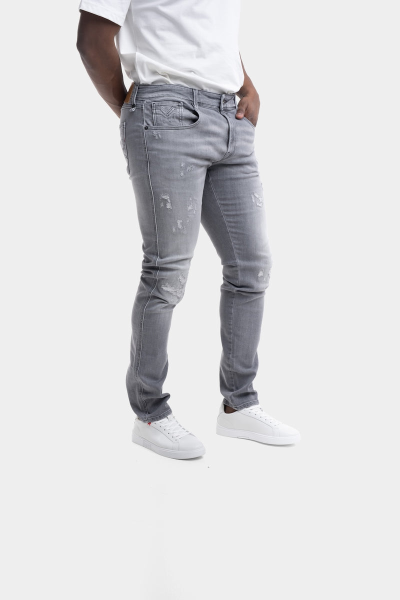 12 OZ WHITE WEFT BLACK POWER STRETCH DENIM | MEDIUM GREY M914Q 199 112-096