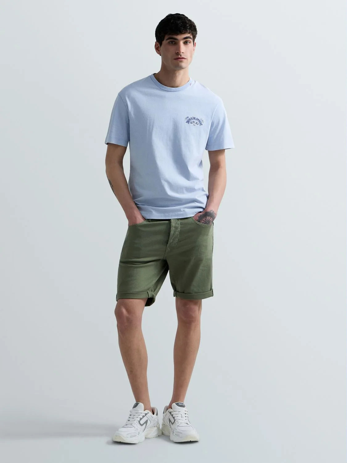 9.5 OZ STRETCH BULL DENIM TAPERED-FIT SHORTS | LIGHT MILITARY MA981Y 8488790-103