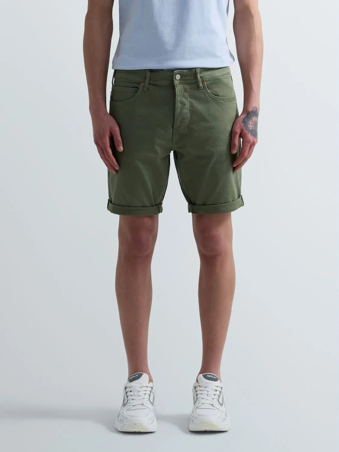 9.5 OZ STRETCH BULL DENIM TAPERED-FIT SHORTS | LIGHT MILITARY MA981Y 8488790-103