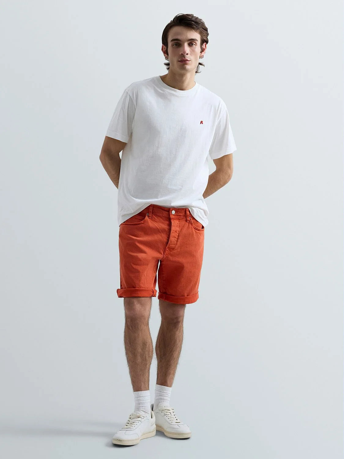 9.5 OZ STRETCH BULL DENIM TAPERED-FIT SHORTS | BURNT ORANGE MA981Y 8488790-644