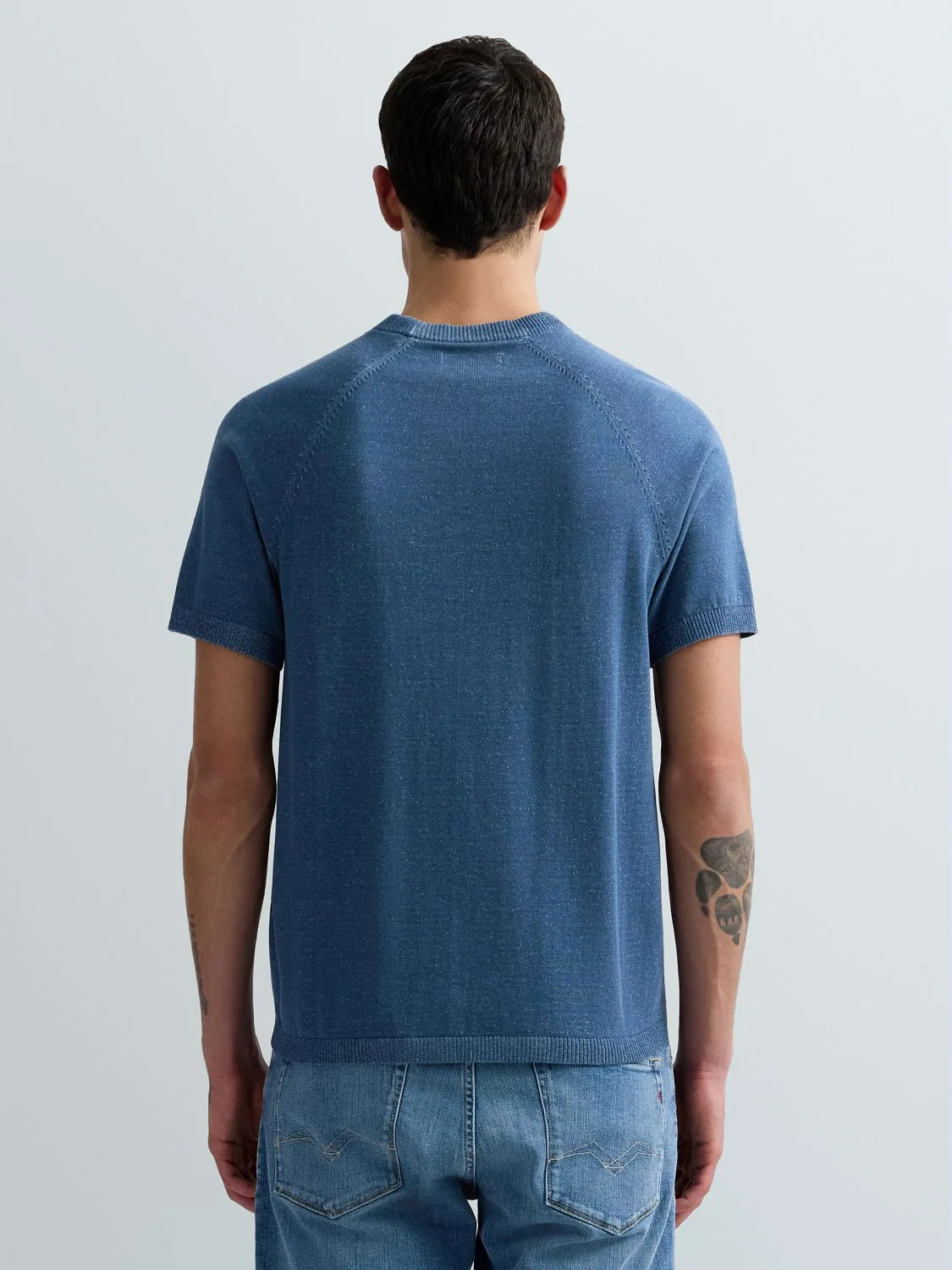 SHORT-SLEEVED KNIT T-SHIRT WITH EMBROIDERY | PETROL BLUE + WHITE UK5167 G24026-020