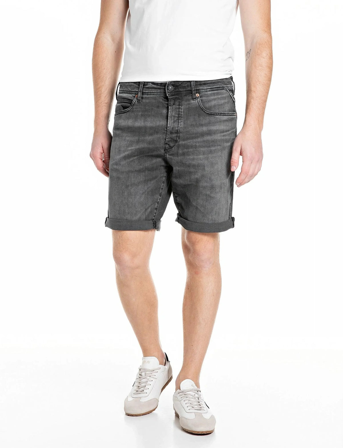 10.5 OZ BLACK OD BLACK STRETCH TAPERED-FIT SHORTS | DARK GREY MA981Y 573B116-097