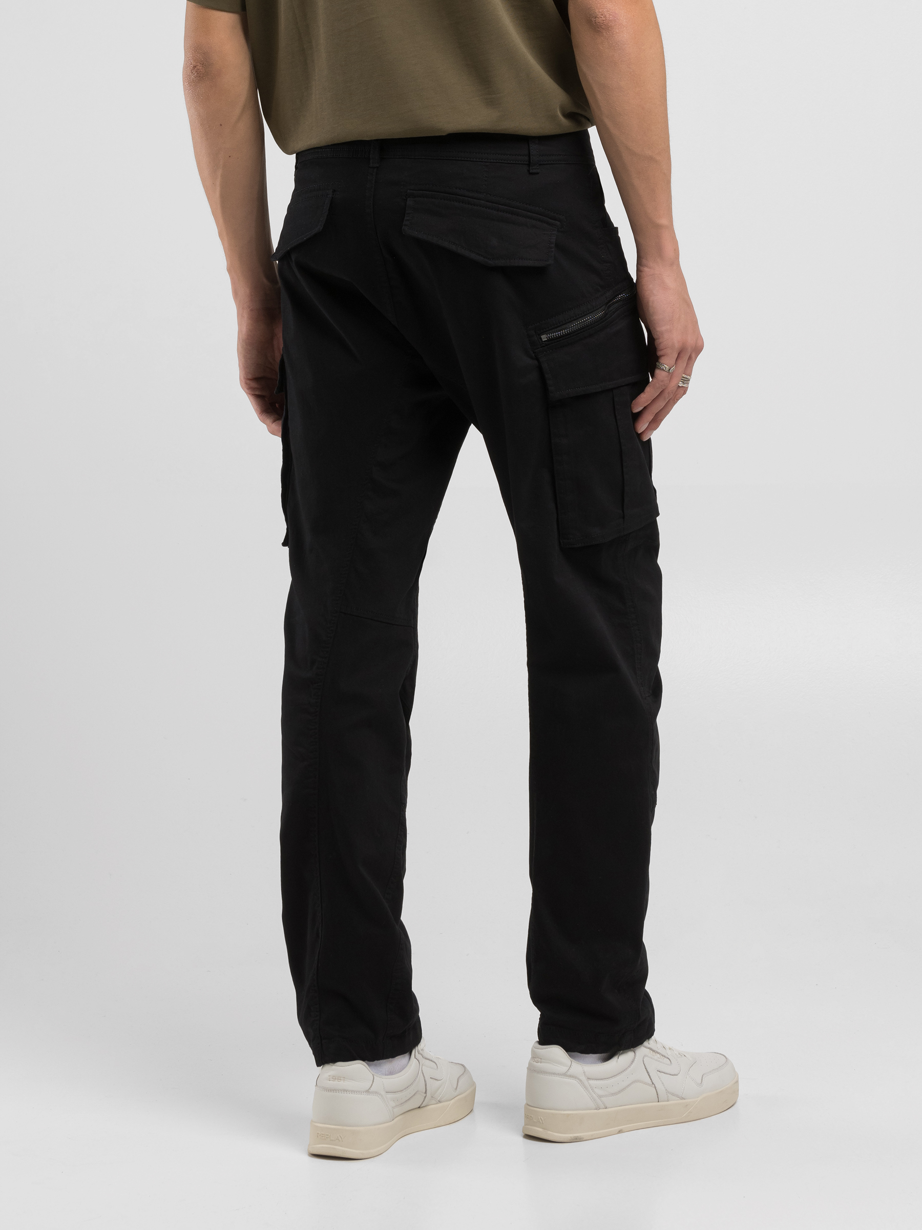 Joe Comfort Cotton Twill Black Trousers - Replay Jeans