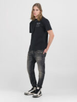 bronny super slim fit 12 oz white weft black power straw jeans