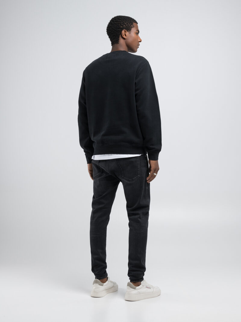black sweatshirt with patch and lettering