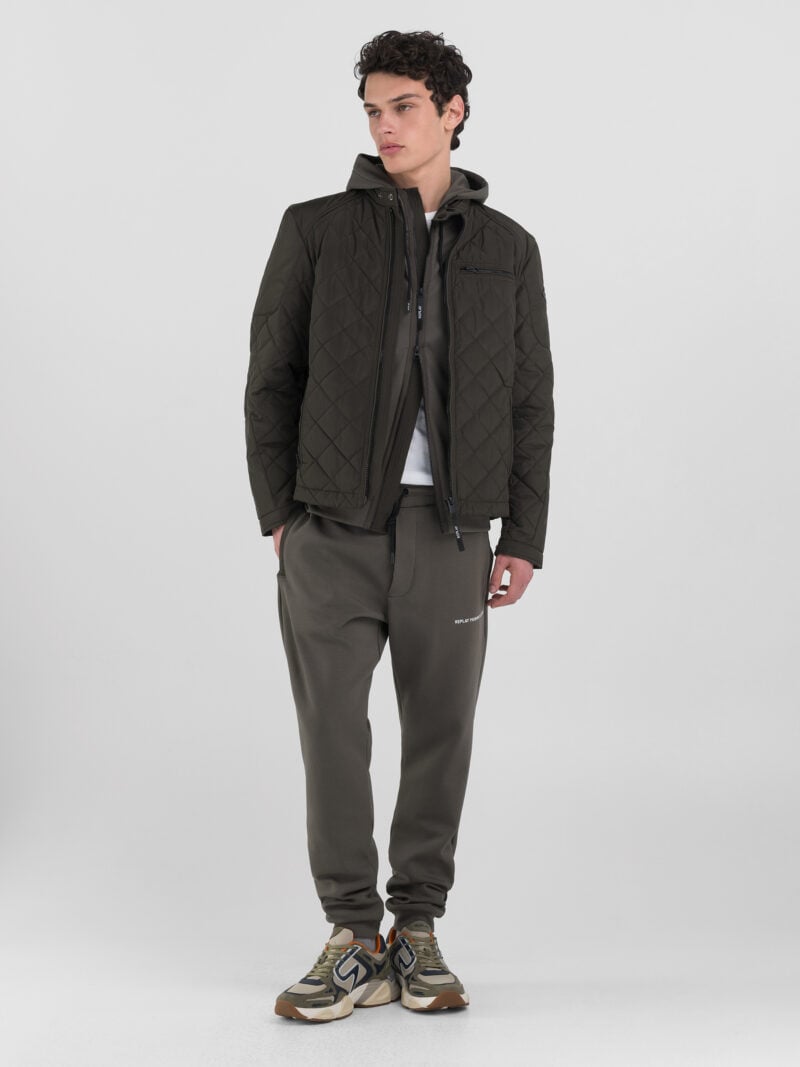 full zip technical dark olive fabric jacket