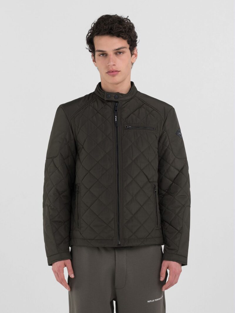 full zip technical dark olive fabric jacket