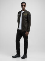 shirt dark olive jacket with lettering and appliquÃ©s