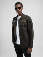 shirt dark olive jacket with lettering and appliquÃ©s