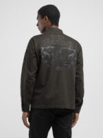 shirt dark olive jacket with lettering and appliquÃ©s