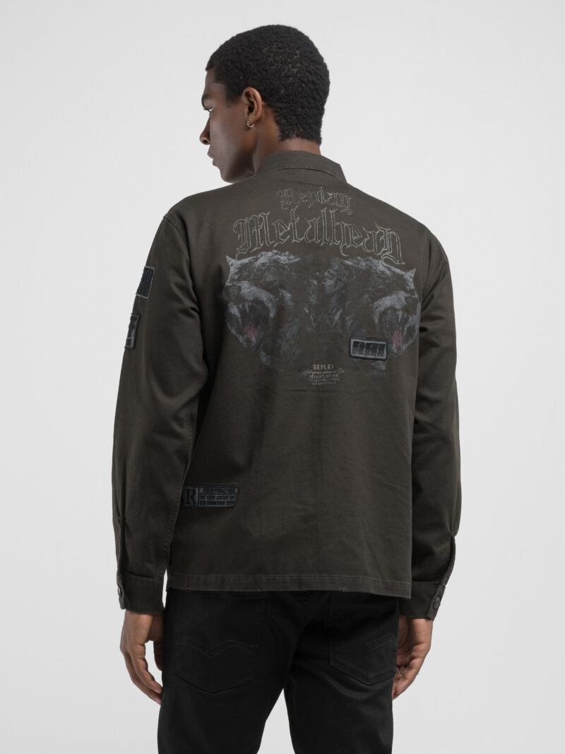 shirt dark olive jacket with lettering and appliquÃ©s