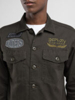 shirt dark olive jacket with lettering and appliquÃ©s