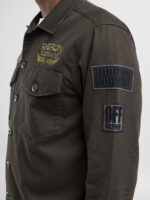 shirt dark olive jacket with lettering and appliquÃ©s