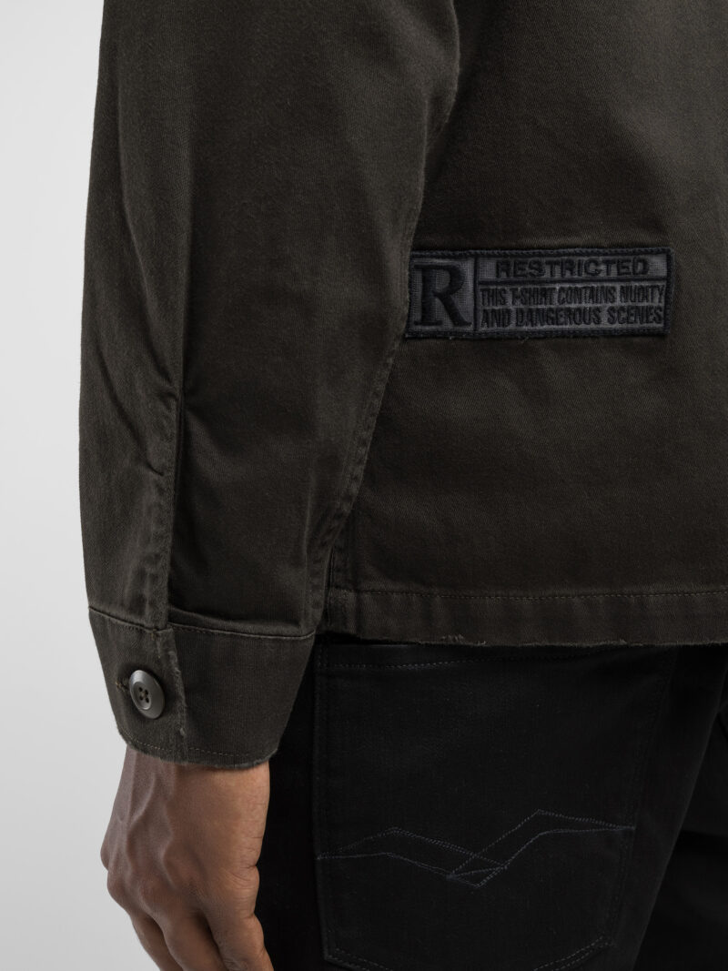 shirt dark olive jacket with lettering and appliquÃ©s