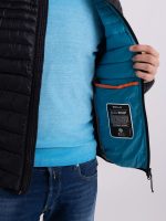 black with blue quilted jacket in rrecycled nylon