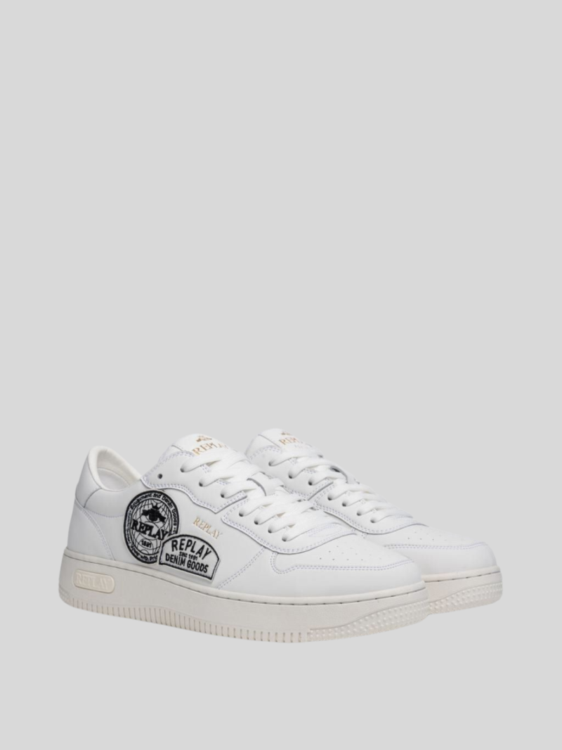 epic m badges white lace up sneakers