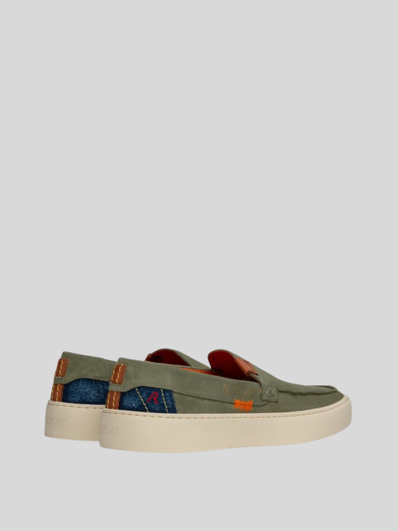 dark slip on mil green suedeloafers