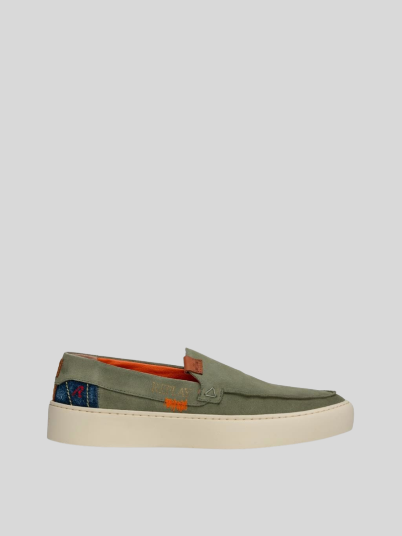 dark slip on mil green suedeloafers