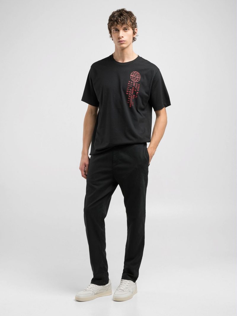 black jersey t shirt with multi coloured print (copy)