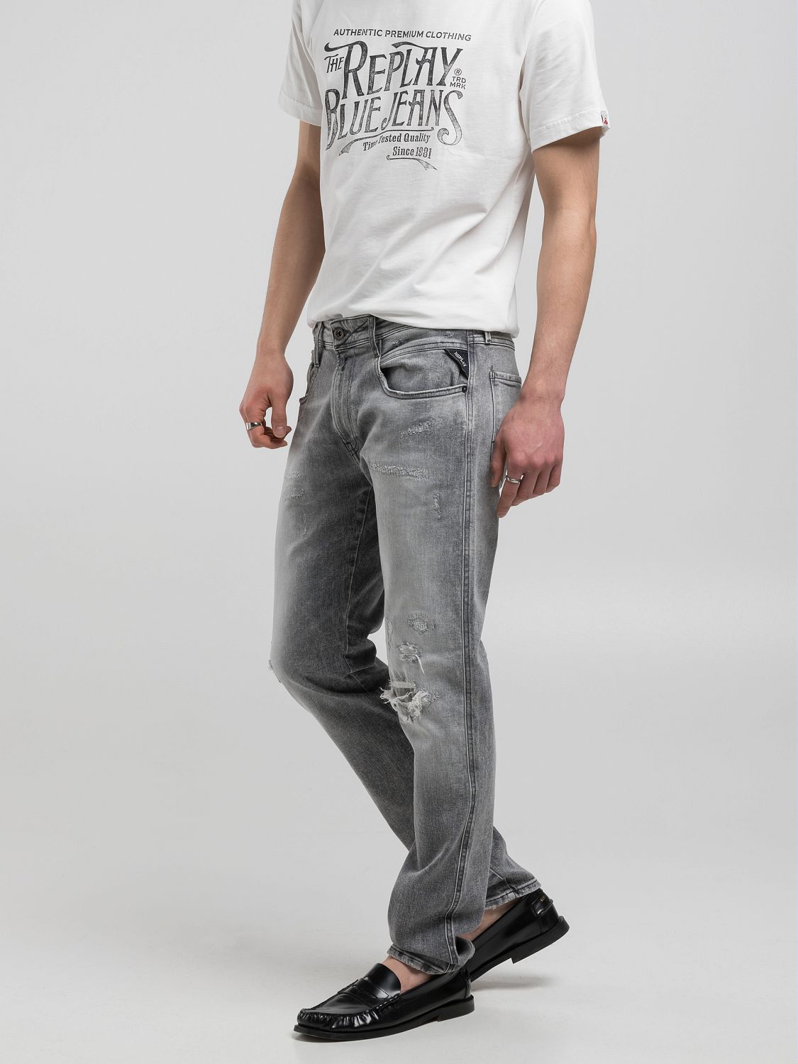 Light Grey 12.5 OZ White Weft Black Power Stretch Anbass Slim