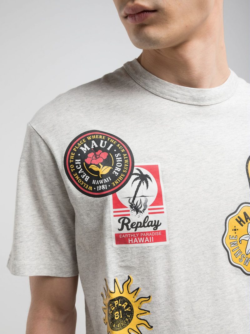 light grey melange t shirt with receipt print