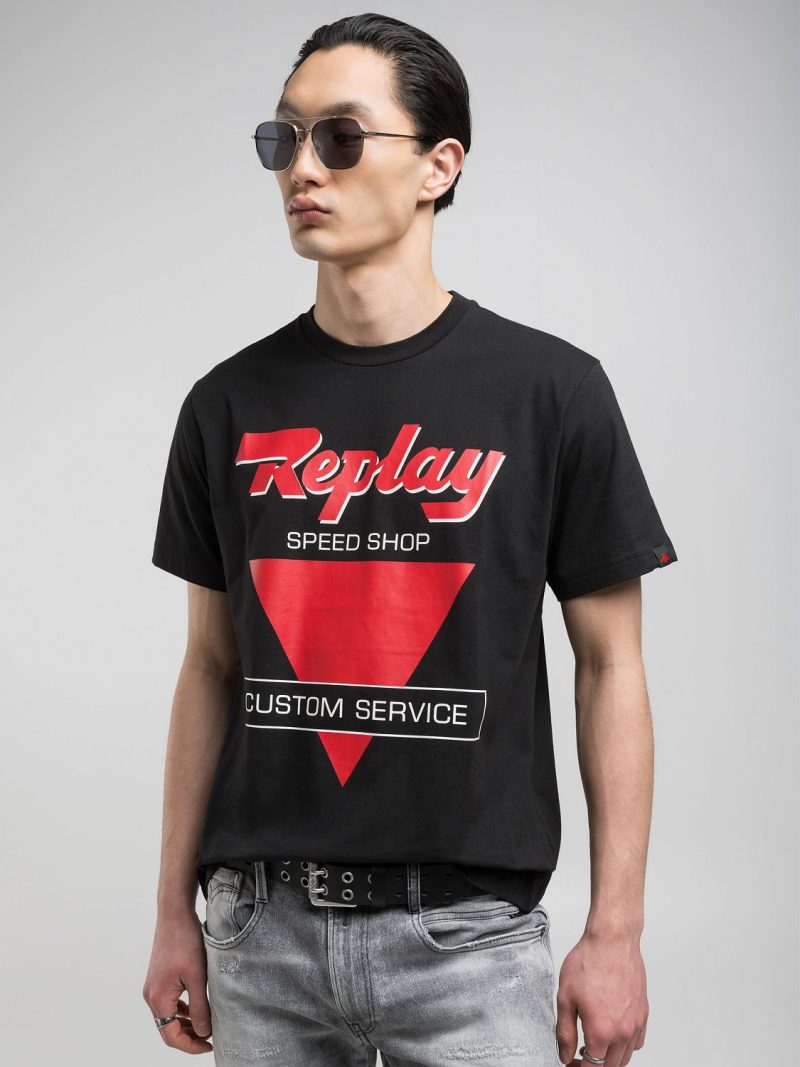 light grey melange t shirt with patch effect print (copy)