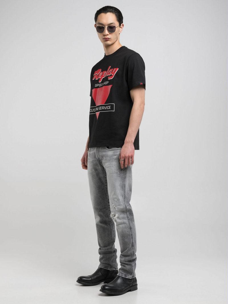 light grey melange t shirt with patch effect print (copy)