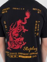 black with red print crew neck jersey t shirt