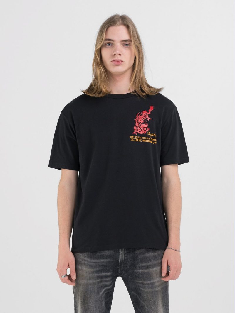 black with red dragon print jersey t shirt