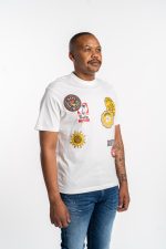 natural white t shirt with patch effect print