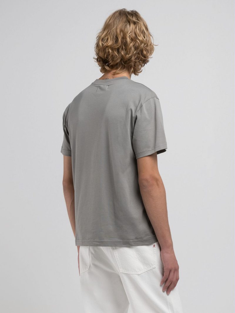 grey military t shirt with blurry lettering