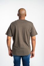mud green cotton t shirt with white lettering