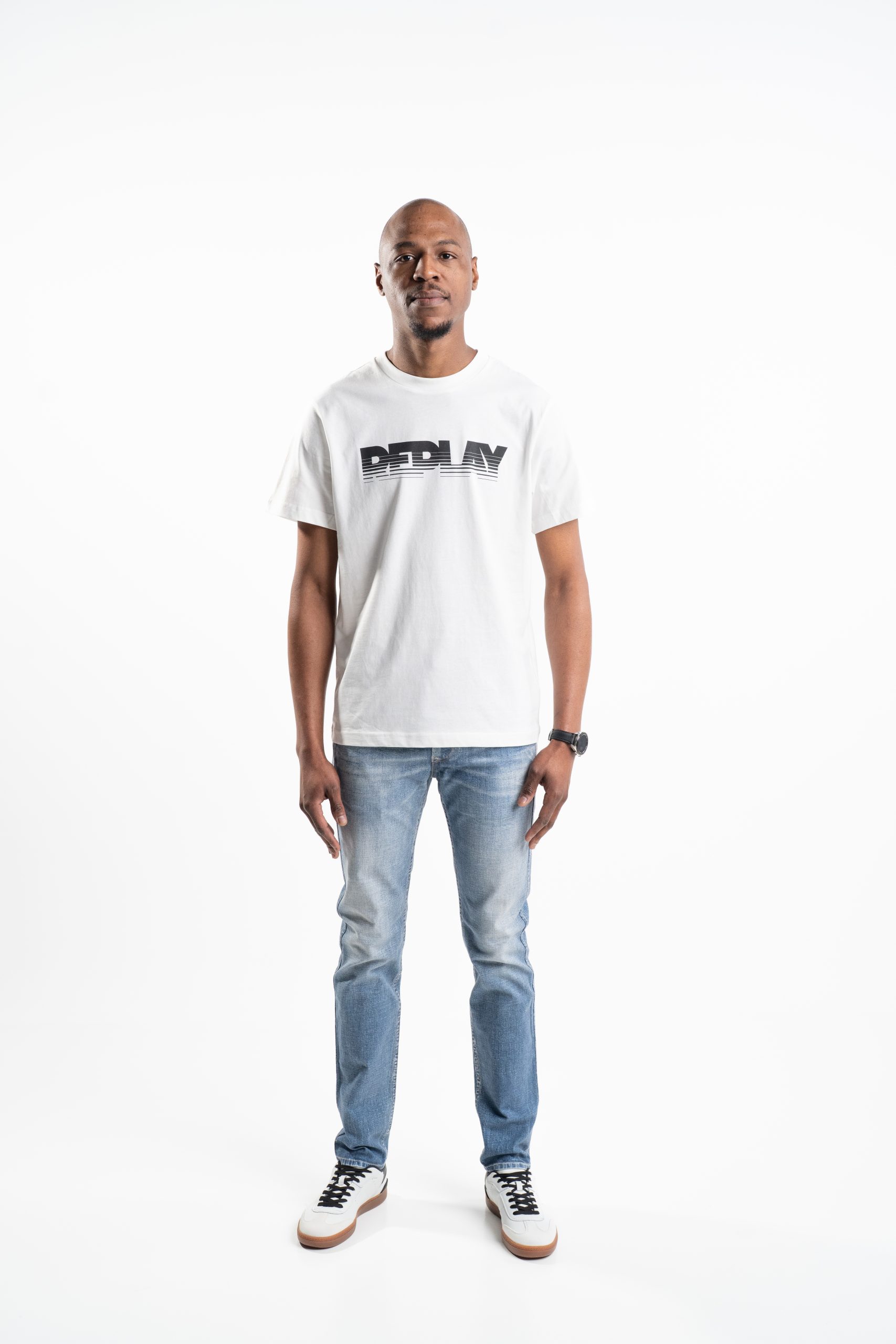 White Cotton T-Shirt with Faded Black Lettering - Replay Jeans