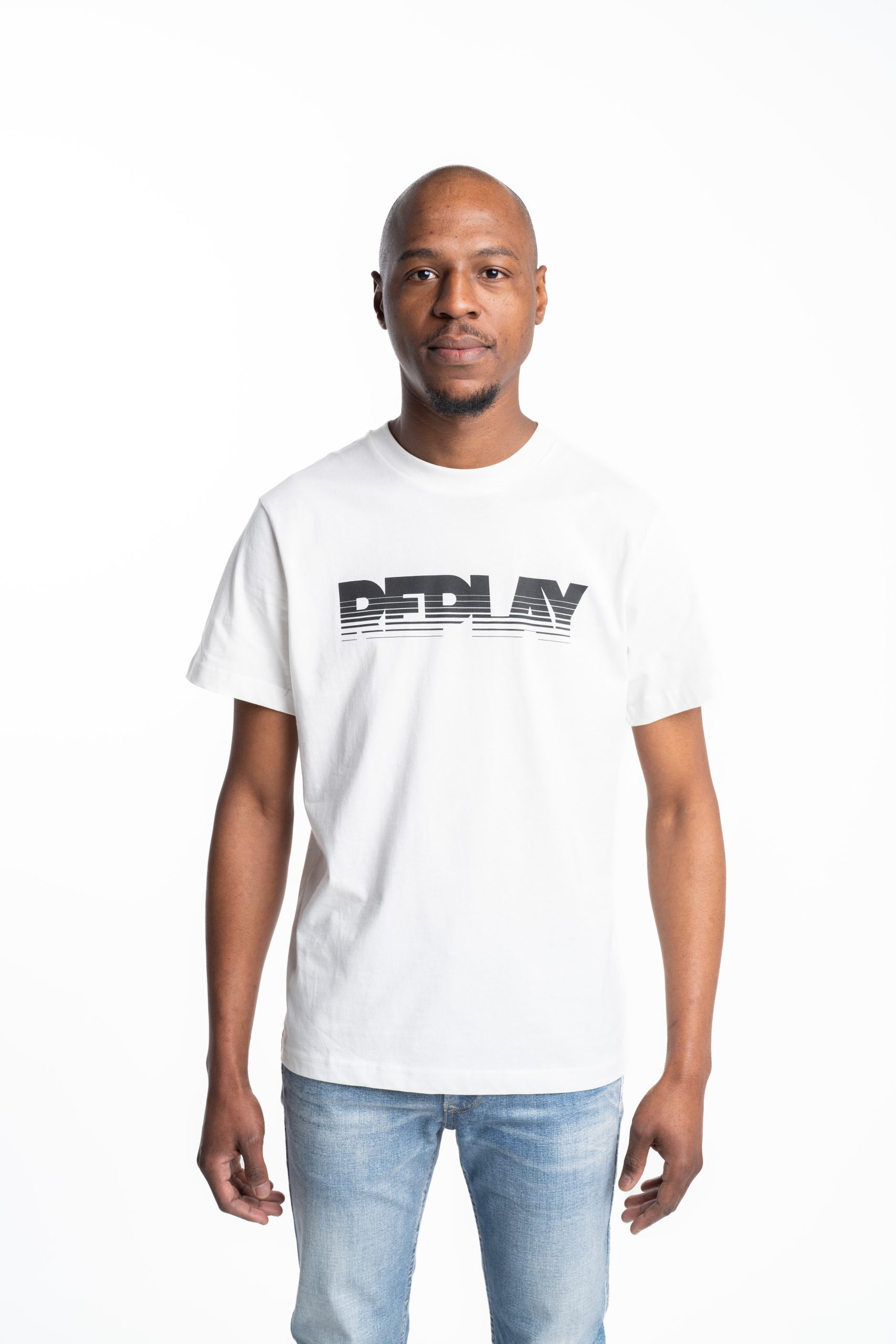 White Cotton T-Shirt with Faded Black Lettering - Replay Jeans