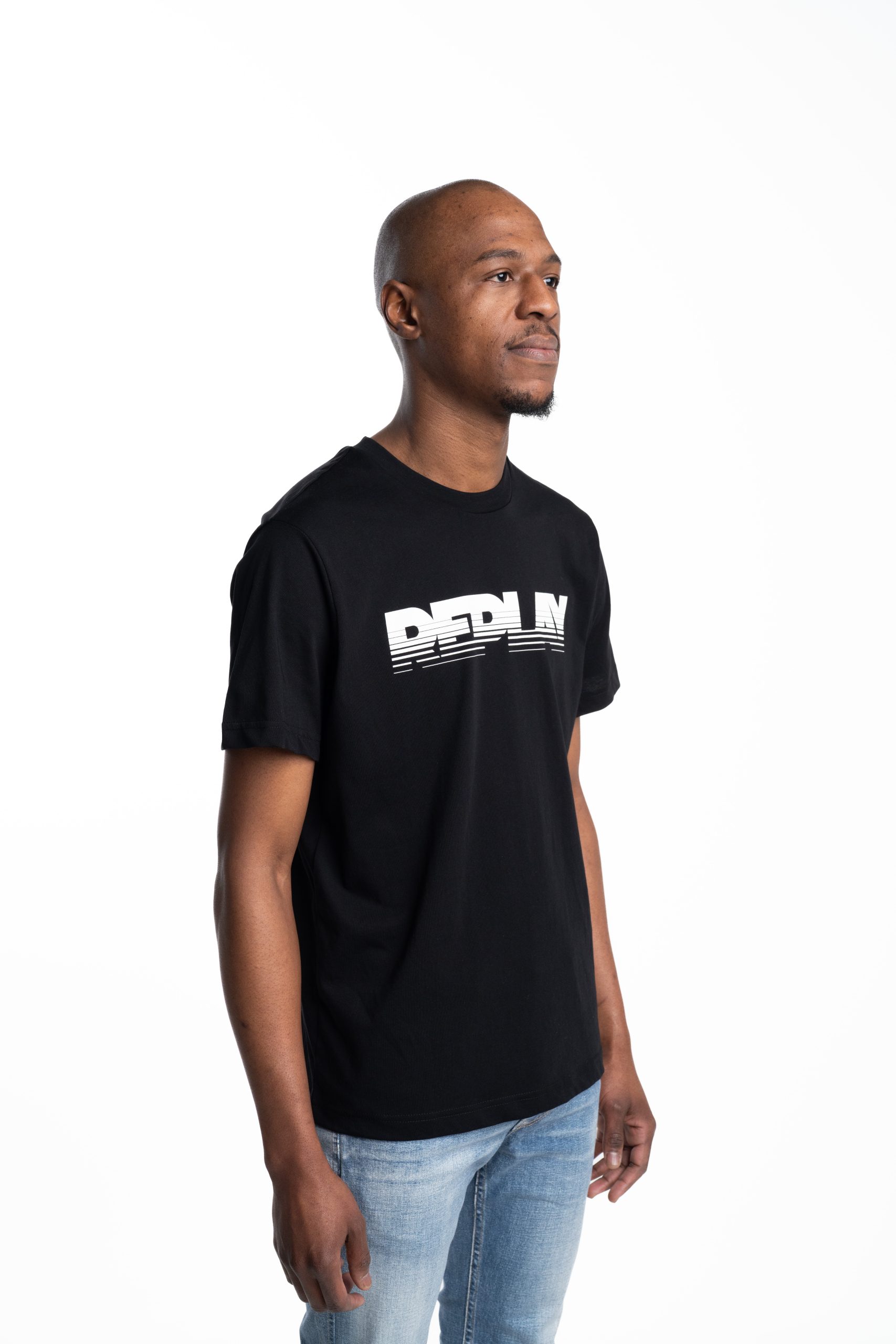 Black Cotton T-Shirt with Faded White Lettering - Replay Jeans