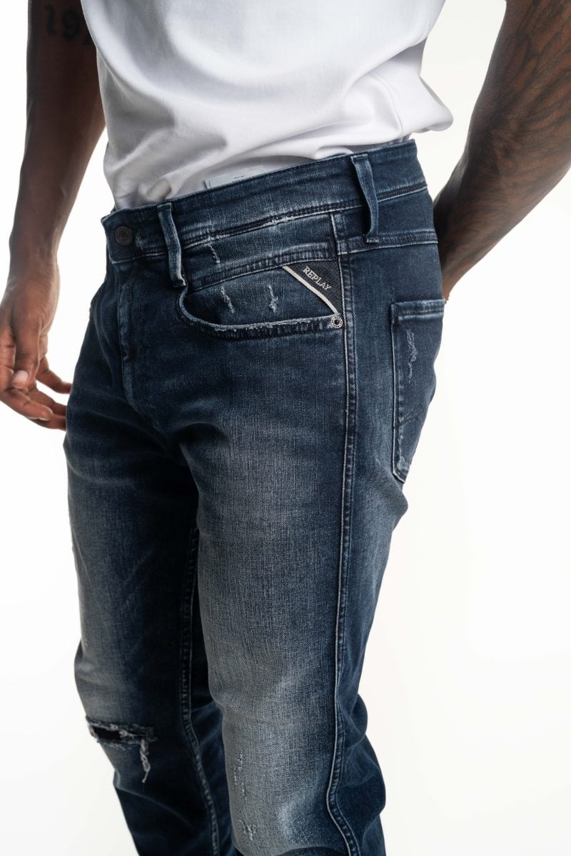 dark blue 10.5 oz blue/black stretch denim coated blue super slim bronny jeans