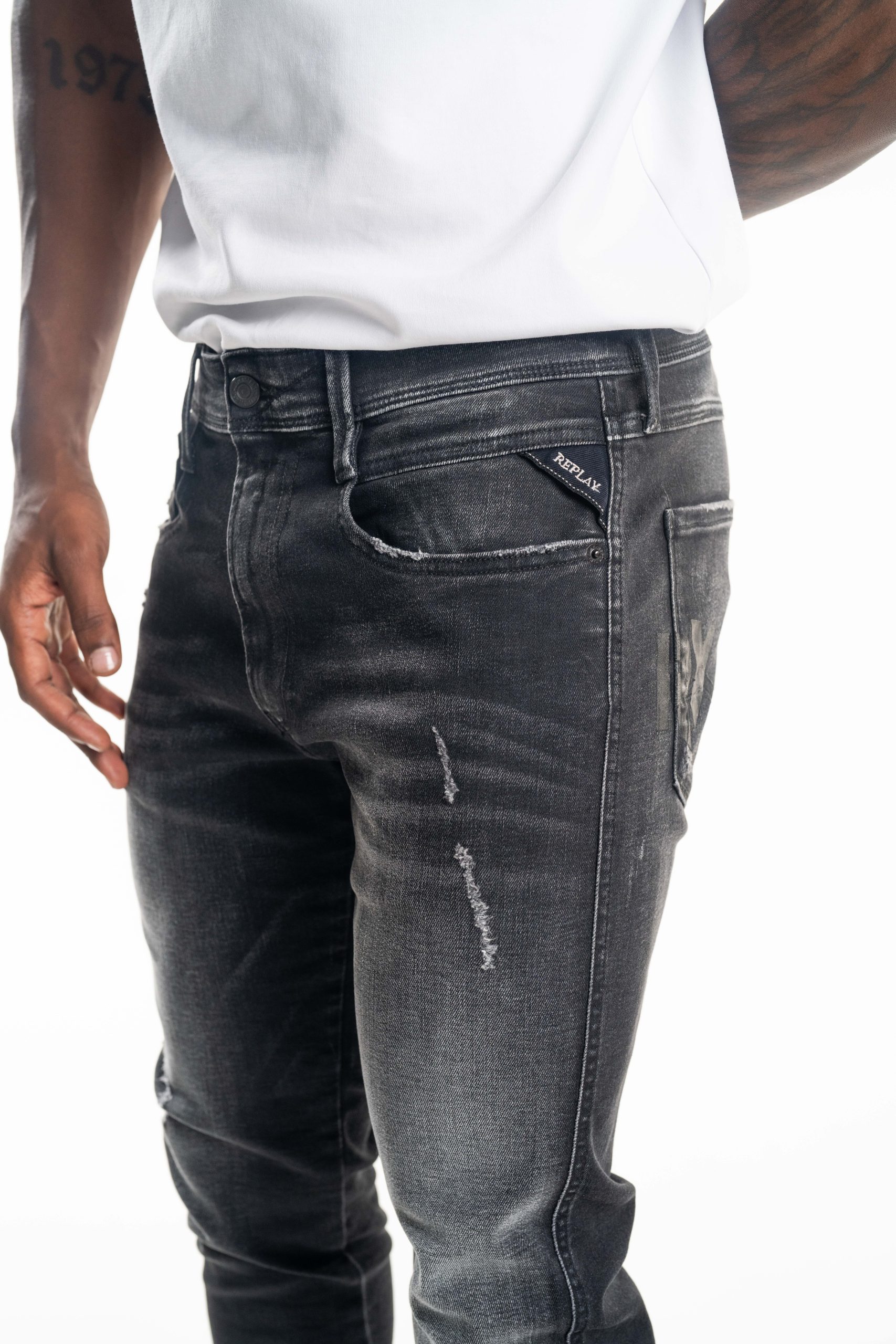 Black Delave 10.5 OZ Black Stretch Denim Coated Blue Super Slim