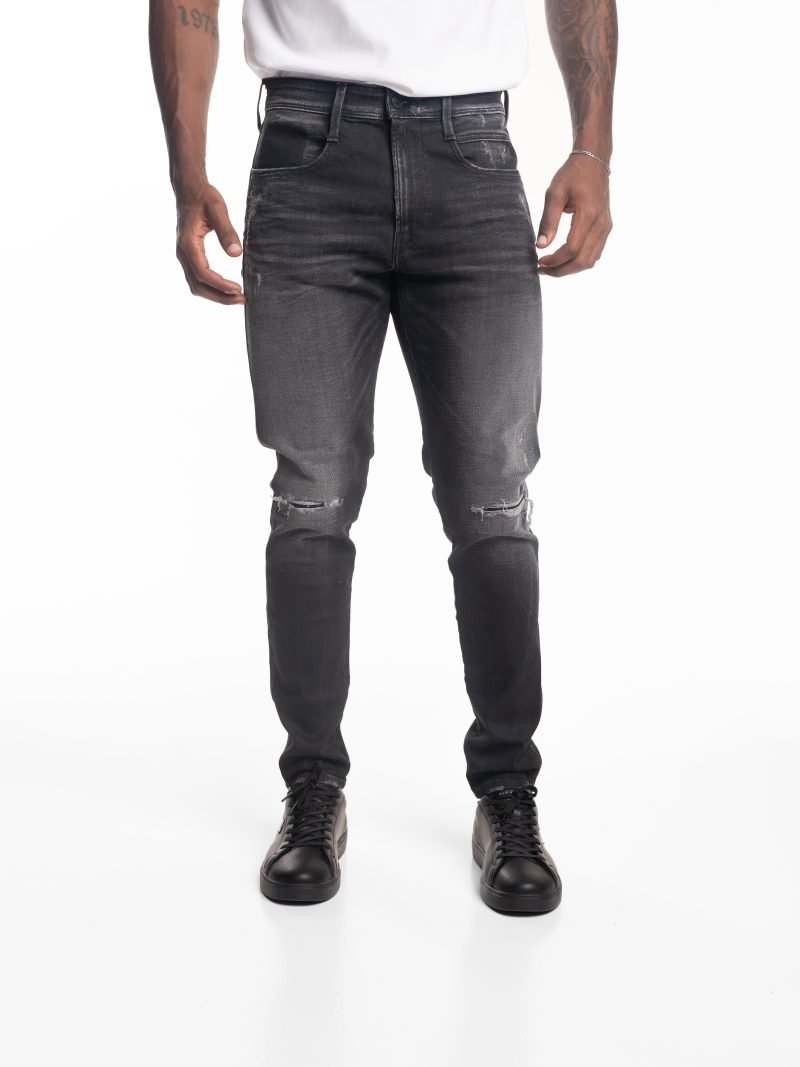 black 10 oz black stretch denim coated blue super slim bronny jeans