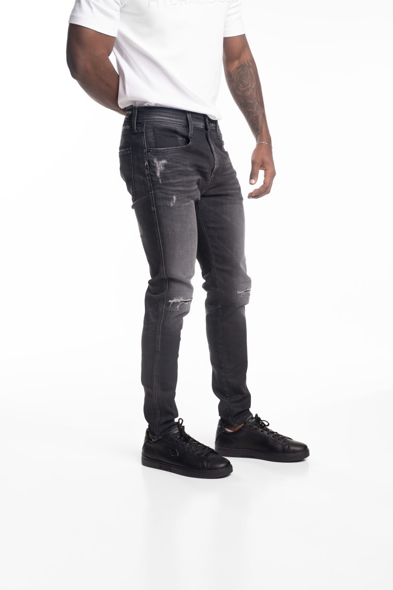 black 10 oz black stretch denim coated blue super slim bronny jeans
