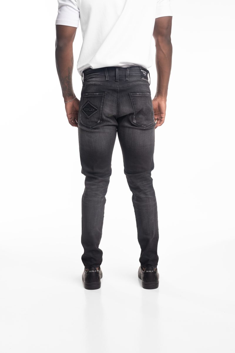 black 10 oz black stretch denim coated blue super slim bronny jeans
