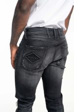 black 10 oz black stretch denim coated blue super slim bronny jeans