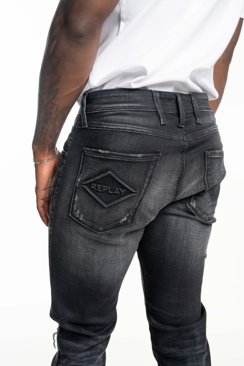 black 10 oz black stretch denim coated blue super slim bronny jeans