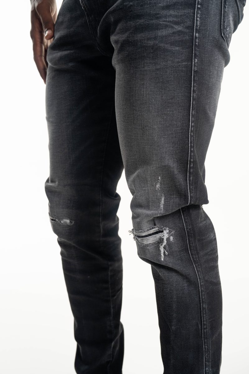 black 10 oz black stretch denim coated blue super slim bronny jeans