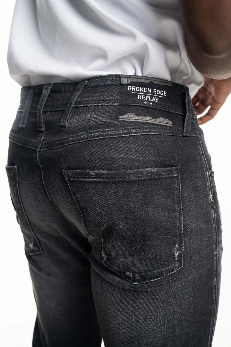 black 10 oz black stretch denim coated blue super slim bronny jeans