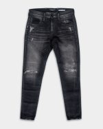 black 10 oz black stretch denim coated blue super slim bronny jeans