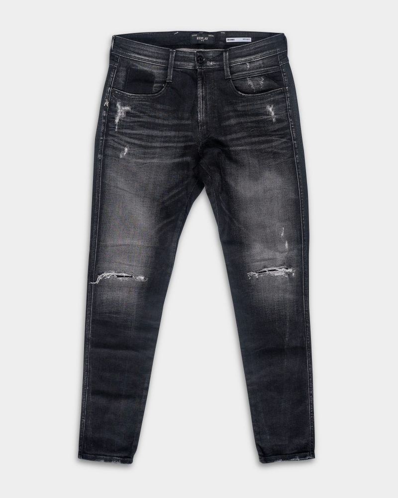 black 10 oz black stretch denim coated blue super slim bronny jeans