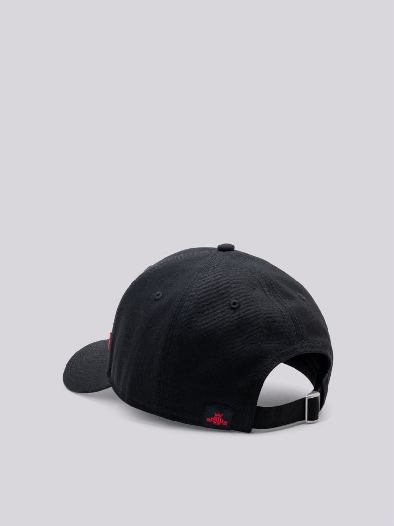 black cap with r embroidery